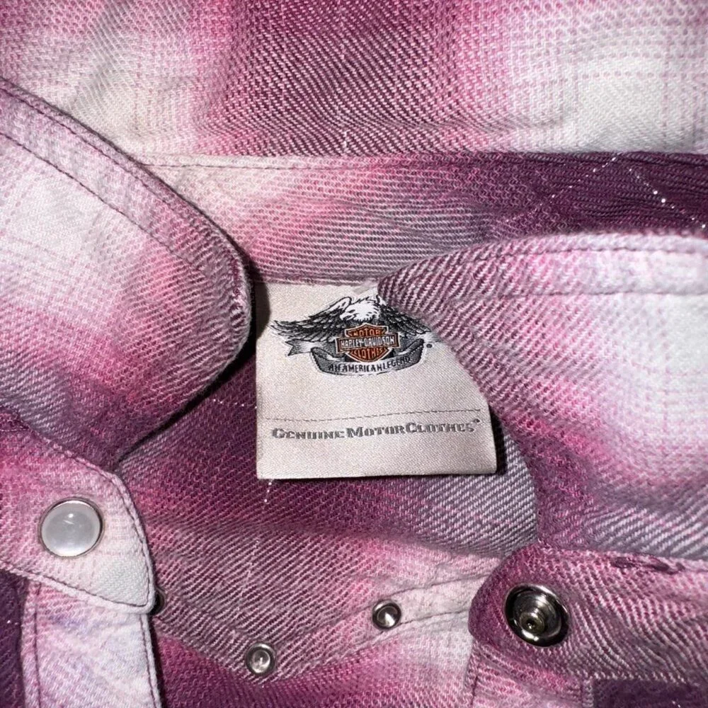 Harley Davidson purple plaid long sleeve shirt - Picture 4 of 6